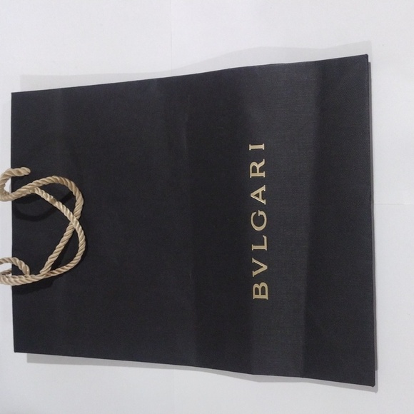 Bvlgari black and tan drawstring empty paper gift bag/dust bag 9.25x13x4.75 inch - Picture 8 of 9